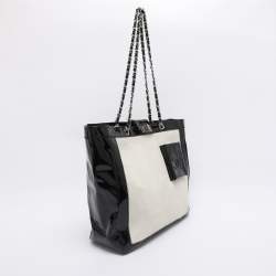 Pre Owned Chanel Black/White Patent Leather and Calf Hair Reissue Runway Chain Tote