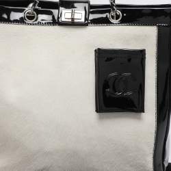 Pre Owned Chanel Black/White Patent Leather and Calf Hair Reissue Runway Chain Tote