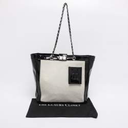 Pre Owned Chanel Black/White Patent Leather and Calf Hair Reissue Runway Chain Tote