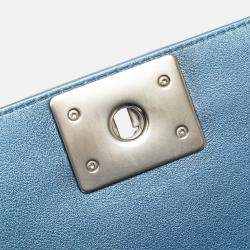 Pre Owned Chanel Blue Small Quilted Perforated Metallic Lambskin Boy Flap