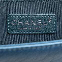 Pre Owned Chanel Blue Small Quilted Perforated Metallic Lambskin Boy Flap