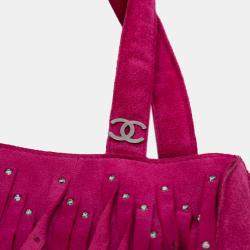 Pre Owned Chanel Pink Mini Suede Studded Fringe Tote