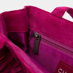 Pre Owned Chanel Pink Mini Suede Studded Fringe Tote