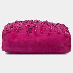 Pre Owned Chanel Pink Mini Suede Studded Fringe Tote