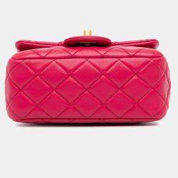 Pre Owned Chanel Classic Pearl Crush Single Flap Mini Square Lambskin Shoulder Bag