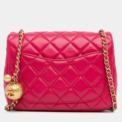 Pre Owned Chanel Classic Pearl Crush Single Flap Mini Square Lambskin Shoulder Bag