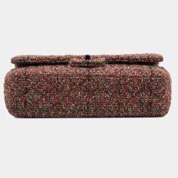 Pre Owned Chanel Classic Double Flap Medium Tweed Shoulder Bag