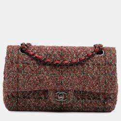 Pre Owned Chanel Classic Double Flap Medium Tweed Shoulder Bag