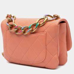 Pre Owned Chanel Color Match Flap Small Lambskin Shoulder Bag