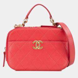 Pre Owned Chanel Red Small Quilted Caviar Top Handle Camera Bag