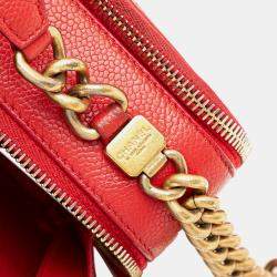 Pre Owned Chanel Red Small Quilted Caviar Top Handle Camera Bag