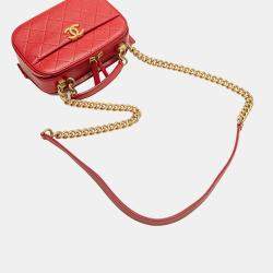 Pre Owned Chanel Red Small Quilted Caviar Top Handle Camera Bag
