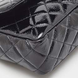 Pre Owned Chanel Black Quilted Patent Leather Jumbo Classic Single Flap Bag