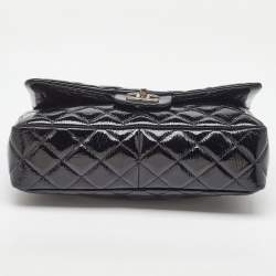 Pre Owned Chanel Black Quilted Patent Leather Jumbo Classic Single Flap Bag