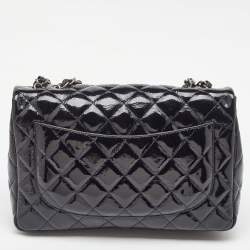 Pre Owned Chanel Black Quilted Patent Leather Jumbo Classic Single Flap Bag