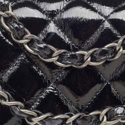 Pre Owned Chanel Black Quilted Patent Leather Jumbo Classic Single Flap Bag