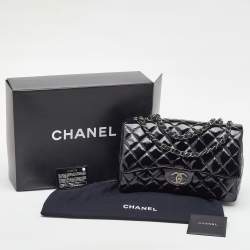 Pre Owned Chanel Black Quilted Patent Leather Jumbo Classic Single Flap Bag