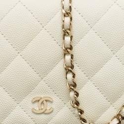 Pre Owned Chanel White Quilted Caviar Leather WOC Bag