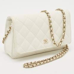 Pre Owned Chanel White Quilted Caviar Leather WOC Bag