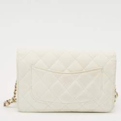 Pre Owned Chanel White Quilted Caviar Leather WOC Bag