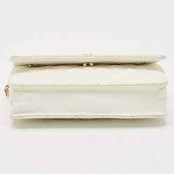 Pre Owned Chanel White Quilted Caviar Leather WOC Bag