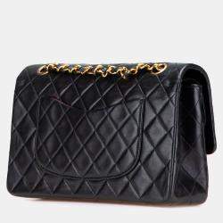 Pre Owned Chanel Black Medium Classic Lambskin Double Flap