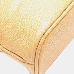 Pre Owned Chanel Yellow Caviar Logo Chain Shoulder Bag