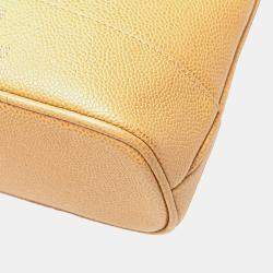 Pre Owned Chanel Yellow Caviar Logo Chain Shoulder Bag