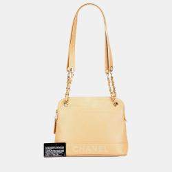 Pre Owned Chanel Yellow Caviar Logo Chain Shoulder Bag