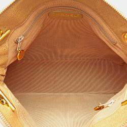 Pre Owned Chanel Yellow Caviar Logo Chain Shoulder Bag