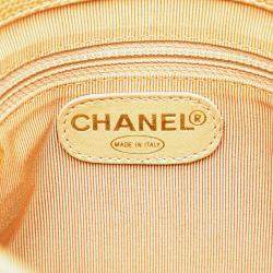 Pre Owned Chanel Yellow Caviar Logo Chain Shoulder Bag