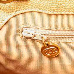 Pre Owned Chanel Yellow Caviar Logo Chain Shoulder Bag