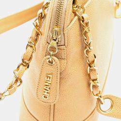 Pre Owned Chanel Yellow Caviar Logo Chain Shoulder Bag