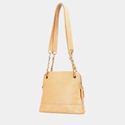Pre Owned Chanel Yellow Caviar Logo Chain Shoulder Bag