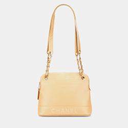 Pre Owned Chanel Yellow Caviar Logo Chain Shoulder Bag
