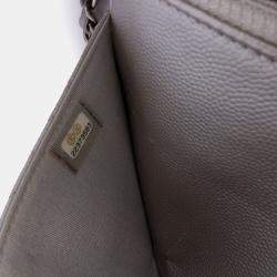 Pre Owned Chanel Silver Chevron Metallic Caviar Boy Wallet On Chain