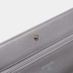 Pre Owned Chanel Silver Chevron Metallic Caviar Boy Wallet On Chain