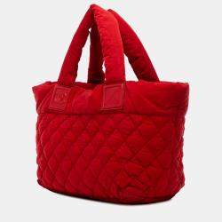 Pre Owned Chanel Red Small Quilted Nylon Coco Cocoon Tote