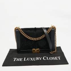 Pre Owned Chanel Black Calf Hair and Leather New Medium Boy Flap Bag
