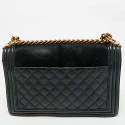 Pre Owned Chanel Black Calf Hair and Leather New Medium Boy Flap Bag