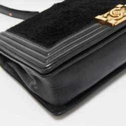 Pre Owned Chanel Black Calf Hair and Leather New Medium Boy Flap Bag