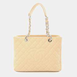 Pre Owned Chanel Grand GST Beige Grained Leather Tote Bag
