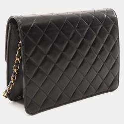 Pre Owned Chanel Tall Flap Black Lambskin Leather Shoulder Bag