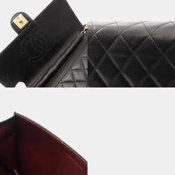 Pre Owned Chanel Tall Flap Black Lambskin Leather Shoulder Bag