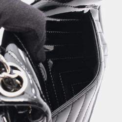 Pre Owned Chanel Chevron V-Stitch Black Patent Leather Shoulder Bag