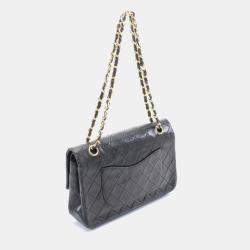 Pre Owned Chanel Double Flap Medium Black Lambskin Shoulder Bag