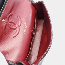 Pre Owned Chanel Double Flap Medium Black Lambskin Shoulder Bag