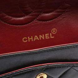 Pre Owned Chanel Double Flap Medium Black Lambskin Shoulder Bag