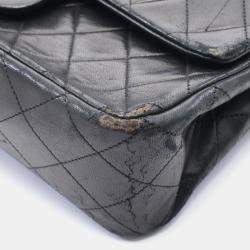 Pre Owned Chanel Double Flap Medium Black Lambskin Shoulder Bag
