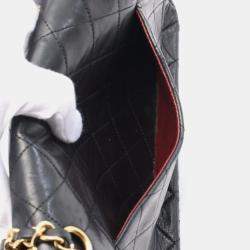 Pre Owned Chanel Double Flap Medium Black Lambskin Shoulder Bag